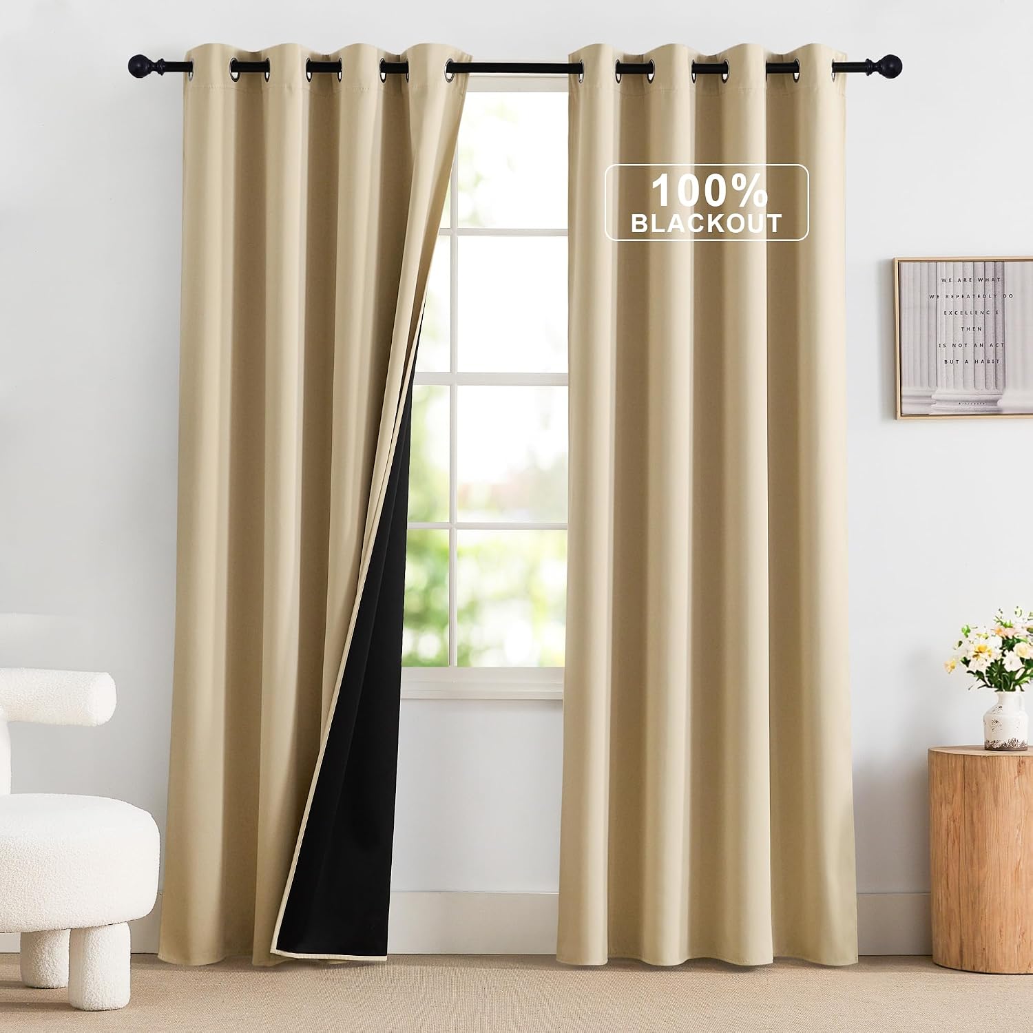 NICETOWN 100% Blackout Curtains 84 inch Long for Bedroom, Total Blackout Thermal Insulated Grommet Long Window Curtains 2 Panels Set, 2…