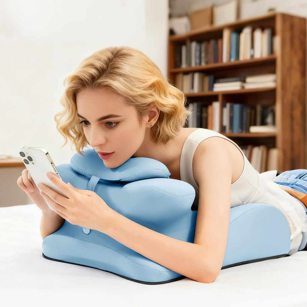 Ergonomic Memory Foam Wedge Pillow, Back and Neck Support Cushion for Reading in Bed, Sitting Up, Bed Rest and Watching TV (Blue)
