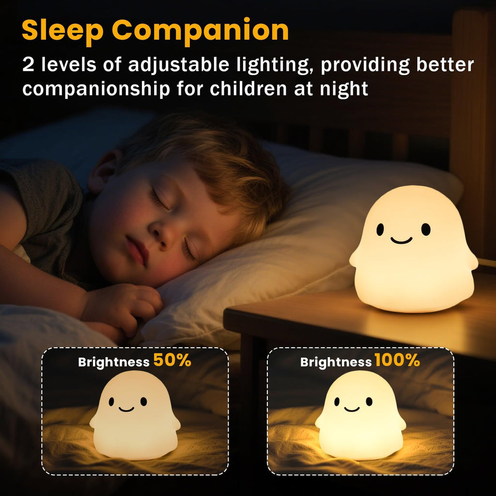 Daixinde Ghost Night Light, Squishy Halloween Gifts with 50Hrs Battery, Tap Control 2 Brightness, 30Min Auto-Off, Rechargeable Cloud Lamp f…