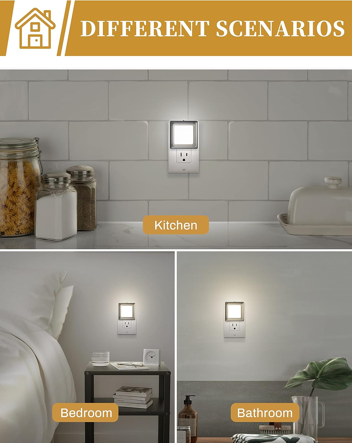 DORESshop LED Night Light, Plug-in [4 Pack], Dusk to Dawn Sensor, Night Lights Plug into Wall for Bedroom, Bathroom, Toilet, Stairs…