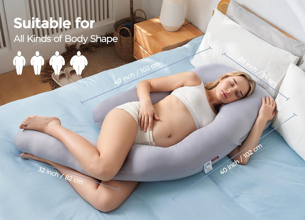 Momcozy Pregnancy Pillow with Cooling Cover, Dreamlign U Pro Maternity Pillow with Adjustable Leg Pillow - Support for Back, HIPS, Belly, L…