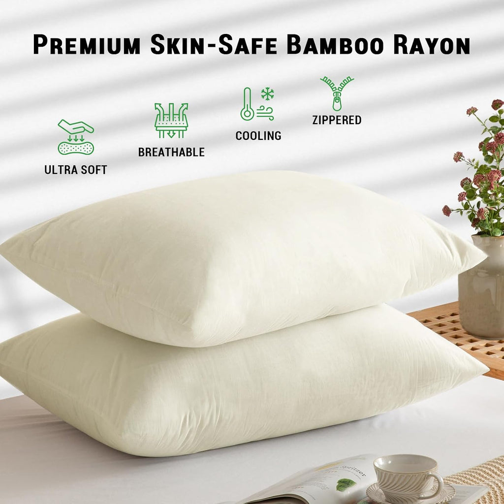 Gogreen Bamboo Rayon Waterproof Pillow Protector, Breathable Pillow Cover, Cooling Pillow Case Protector with Zipper, Super Soft Pillow Cas…
