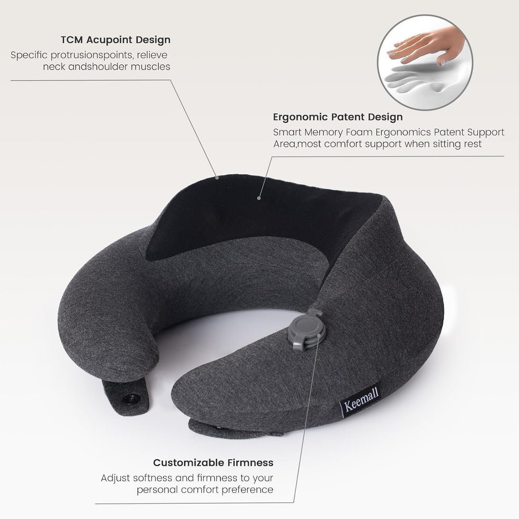 Keemall Inflatable Neck Pillow, Premium Travel Neck Pillow for Airplane Headrest Sleep - 3rd Generation, Double Comfort Plane Pillow for…