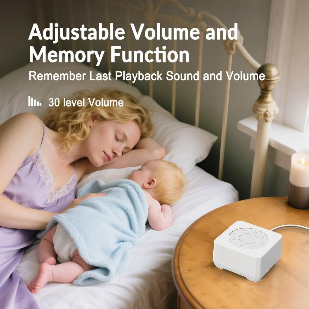 White Noise Sound Machine, Noise Machine for 20 Soothing Sounds, 2 Customizable Shortcut Buttons, Timer, Memory Function, USB-A Cable…
