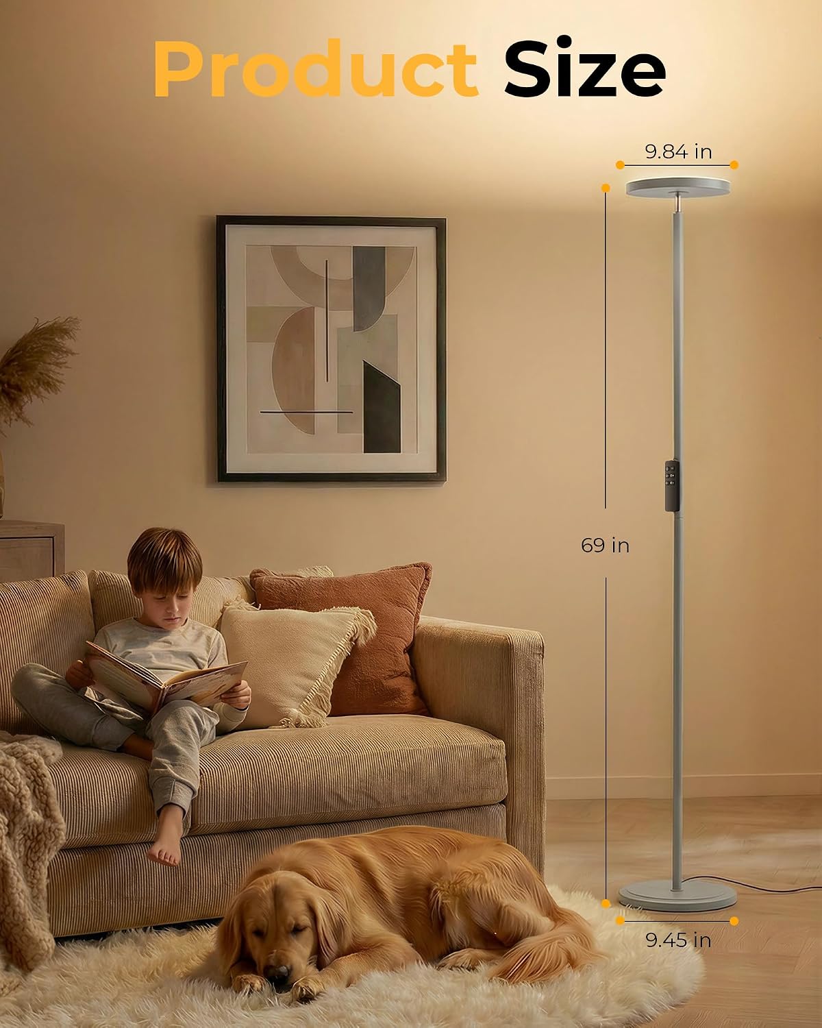 Floor Lamp for Bedroom,69" Tall Standing Lamp Remote & Foot Switch with 1H Timer, 2700-6500K Stepless Dimmable Modern Pole Light for…