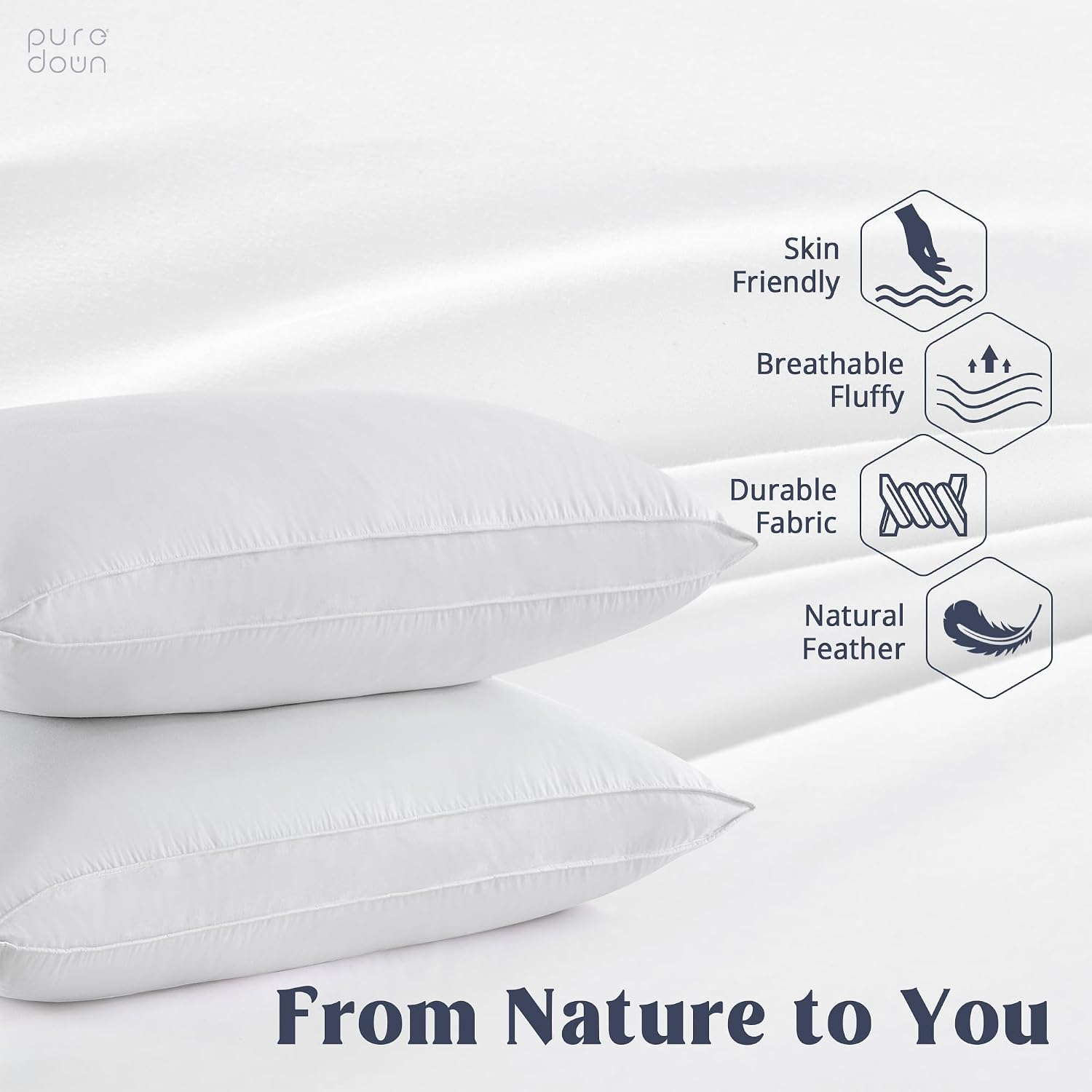 puredown® Goose Feather Down Sleeping Pillows Soft Bed Pillows for Sleeping with 100% Cotton Shell Set of 2 King Size