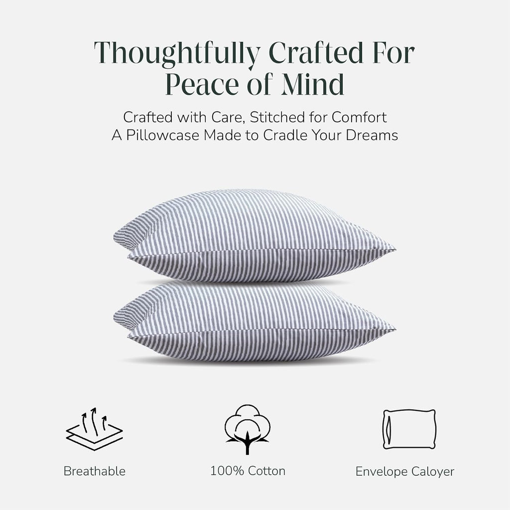 FEATHER & STITCH NEW YORK 100% Cotton 2 Piece King Pillow Cases, 300TC Ultra-Soft Pillowcases with Envelope Closure, Wrinkle- Fade- Stain…