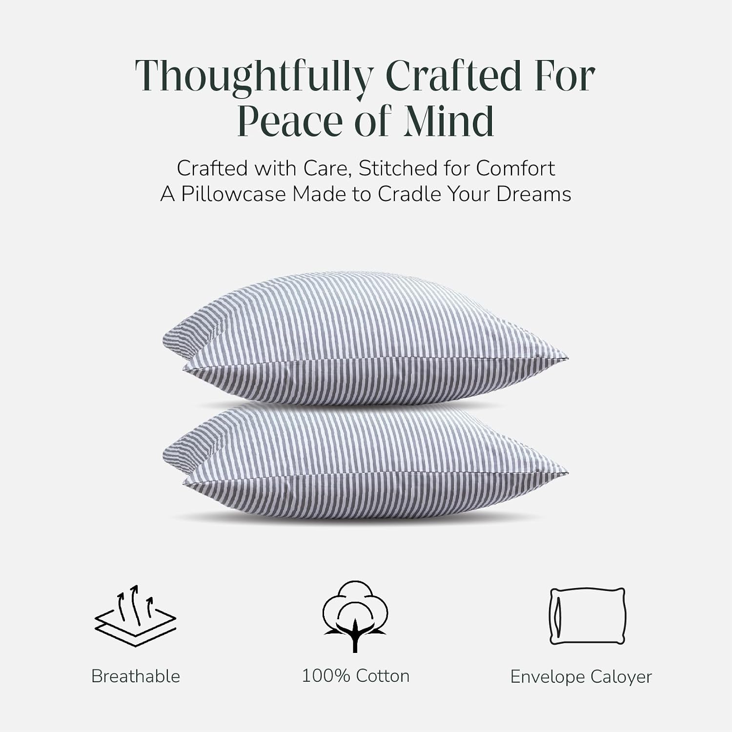 FEATHER & STITCH NEW YORK 100% Cotton 2 Piece King Pillow Cases, 300TC Ultra-Soft Pillowcases with Envelope Closure, Wrinkle- Fade- Stain…