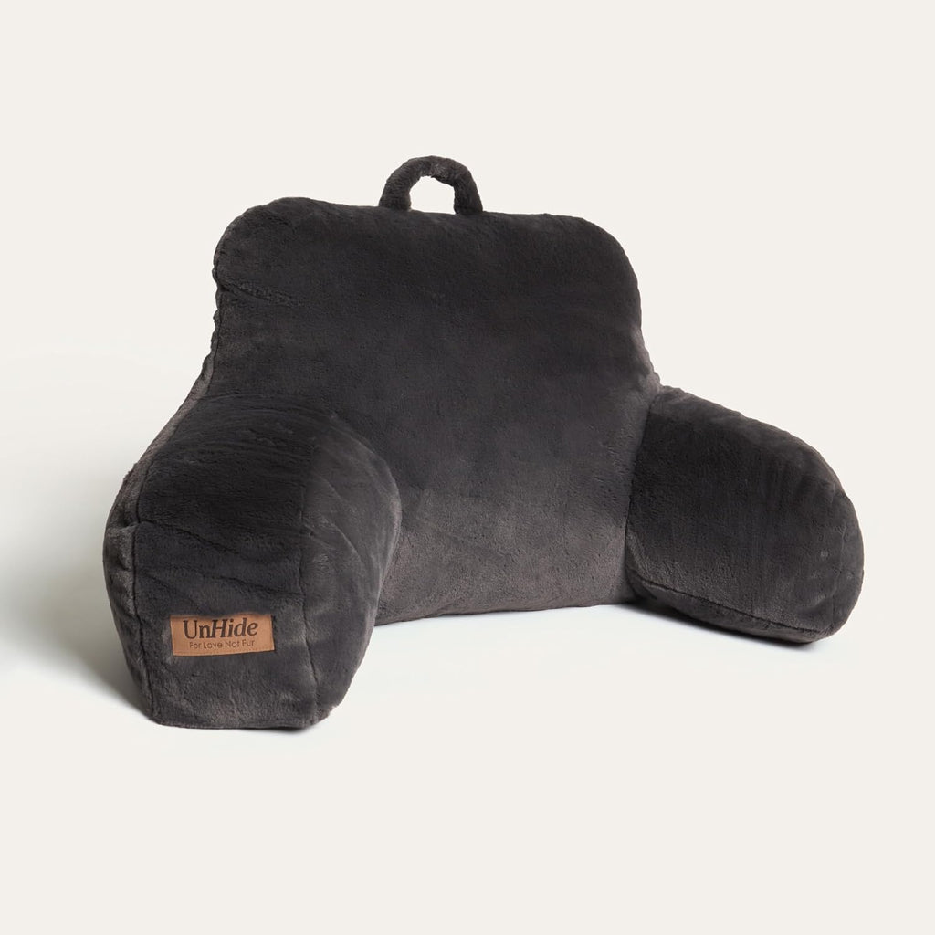 UnHide Squish Backrest Pillow - A Large Pillow with Arms for Sitting Up in Bed, Reading or Lounging - Removable, Washable Faux Fur Cover…