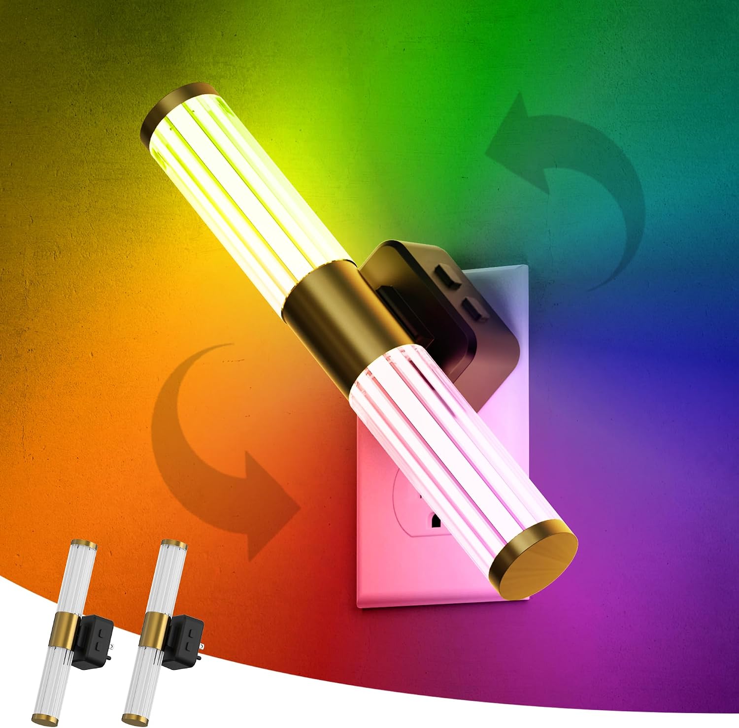 L LOHAS LED Night Lights Plug into Wall, RGB Color Changing Night Light for Kids, Acrylic Rotating Nightlight Dimmable with Light Sensor…