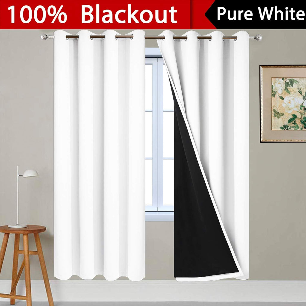 Yakamok Pure White Total Blackout Curtains, Heavy Duty Lined Blackout Drapes 72 Inches Long, Thermal Insulated Room Darkening Curtains for…