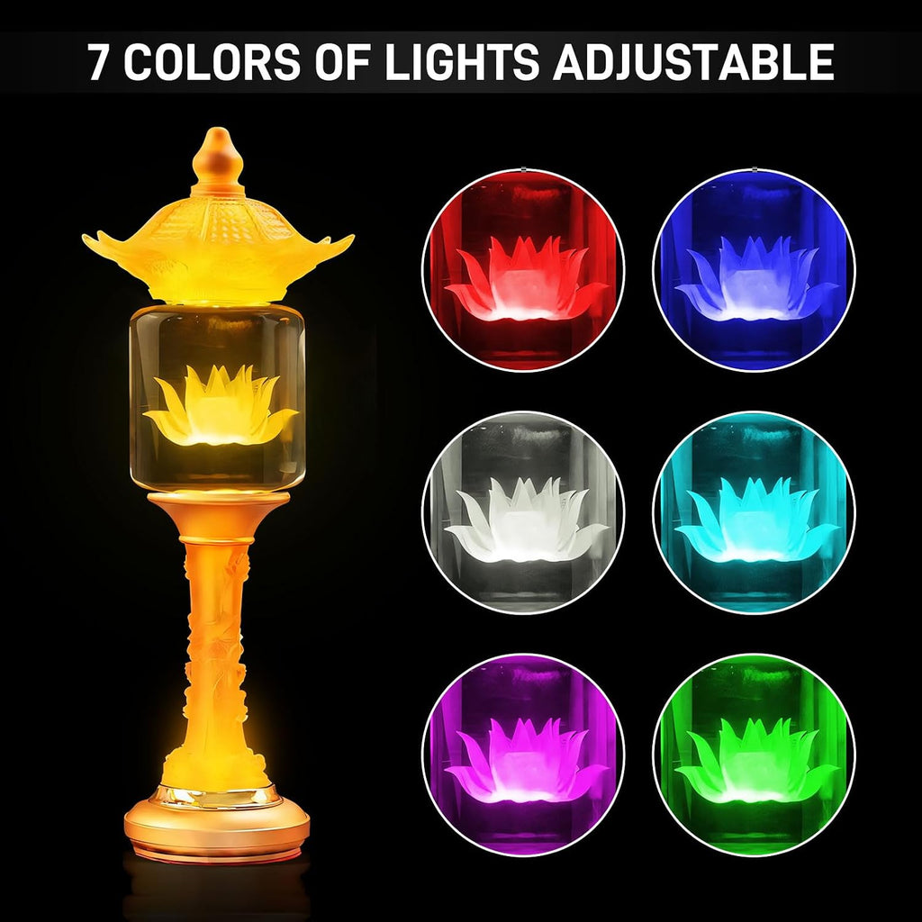 11 Inch LED Lotus Flower Lamp, Multi-Color Adjustable Buddha Light for Home Altar, Indoor Meditation Night Light with Crystal Base