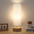 Touch Table Lamp with Metal Base Covered with Wood Grain, 3 Way Dimmable Bedside Nightstand Lamp with White Shade, Simple Night Light for…