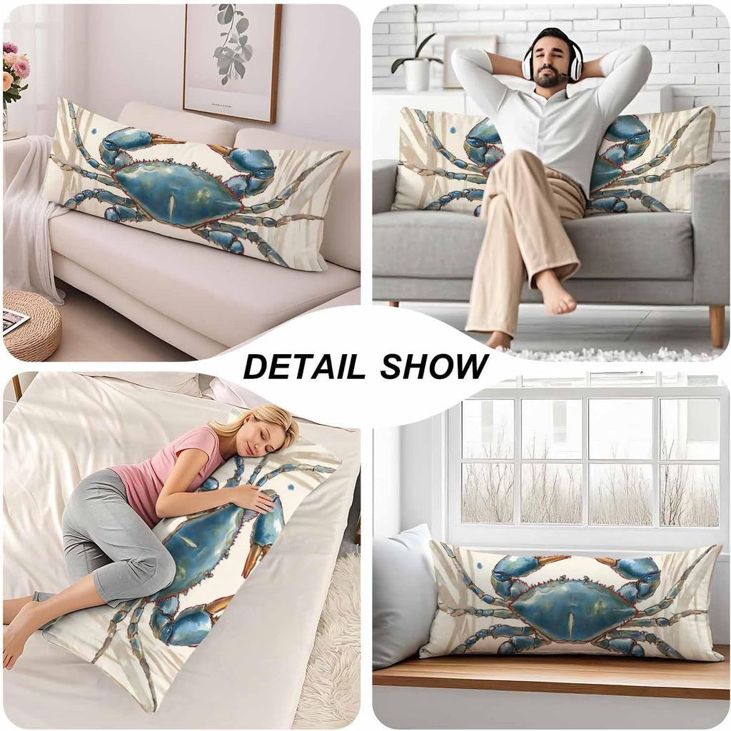 Crab Body Pillow Pillowcase, Ocean Beach Crab Sea Retro Body Pillow Cushion Covers, 20x54 Inch Bedding Body Pillows Protector Large…