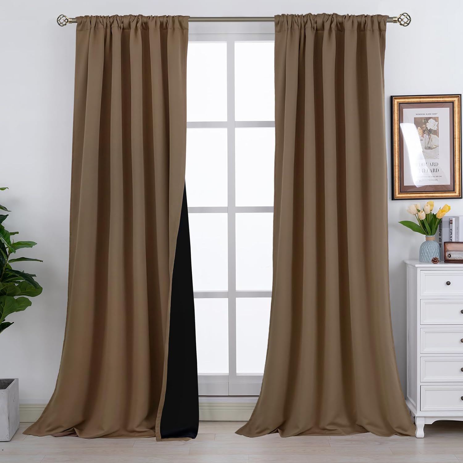 BGment 100% Room Darkening Thermal Insulated Blackout Curtains 108 Inches Long with Liner, Rod Pocket and Back Tab Double Layer Noise…
