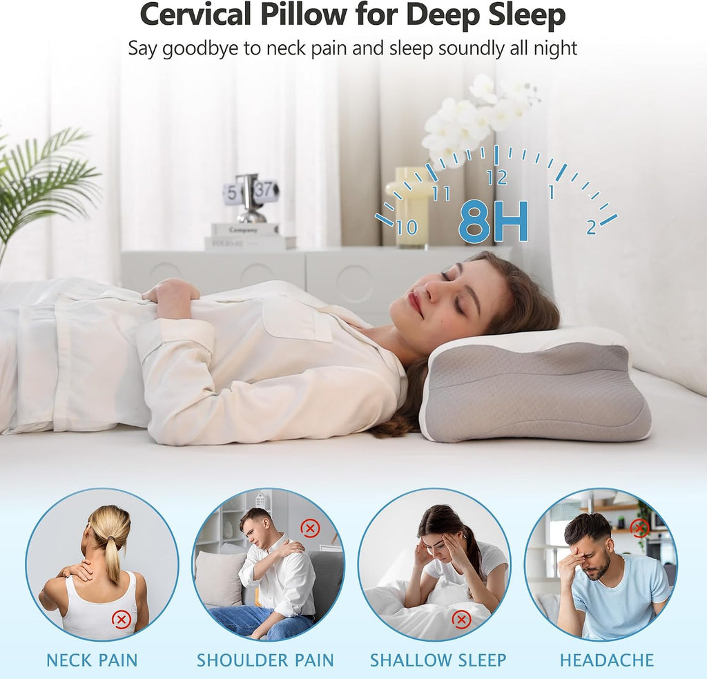 Fluzimir Cervical Pillow for Neck, 5.5"/4.3" Dual Loft Queen Size Memory Foam Pillow for Side, Back Sleepers with Broad Shoulders, Orthope…