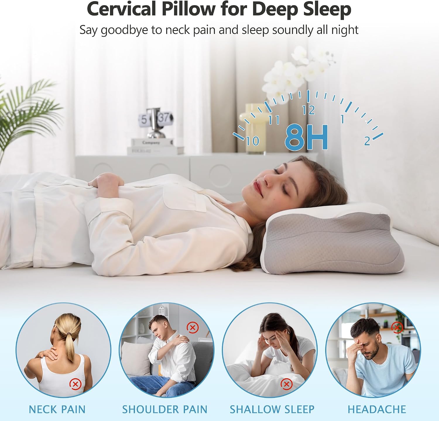 Fluzimir Cervical Pillow for Neck, 5.5"/4.3" Dual Loft Queen Size Memory Foam Pillow for Side, Back Sleepers with Broad Shoulders, Orthope…