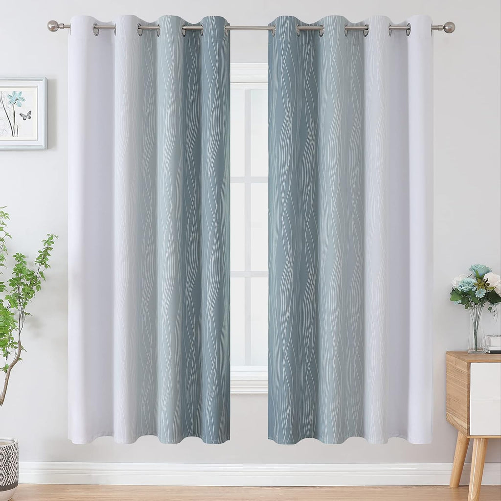 Estelartextiler Estelar Textiler Stone Blue and Greyish White Blackout Curtains 72 Inch Length 2 Panels Set, Room Darkening Grommet Ombre C…