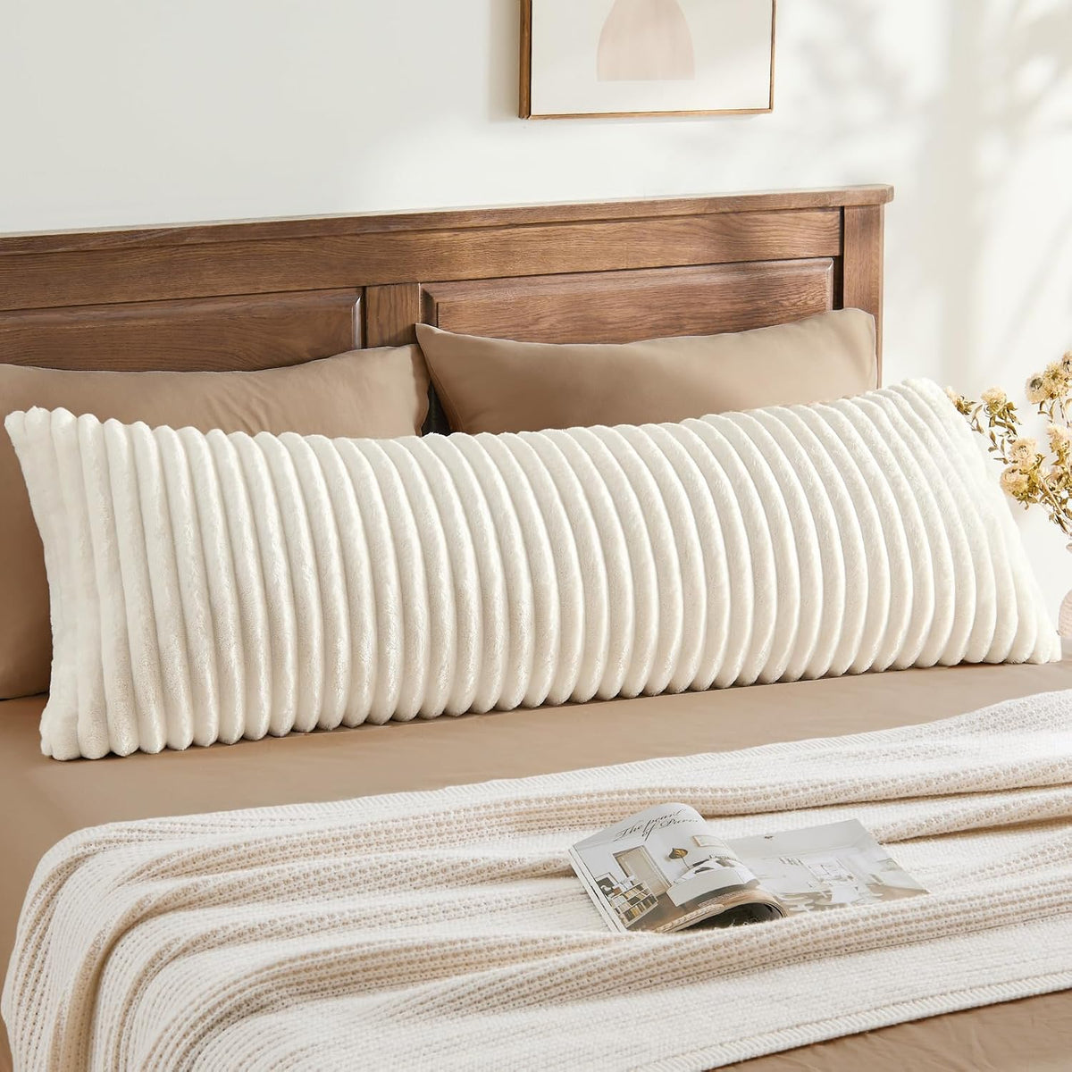 Bedelite Fluffy Faux Fur Body Pillow Cover with Zipper, Luxury Plush 3D Striped Pillow Cover 20x54 Inches, Super Soft and Cozy Long Body Pi…