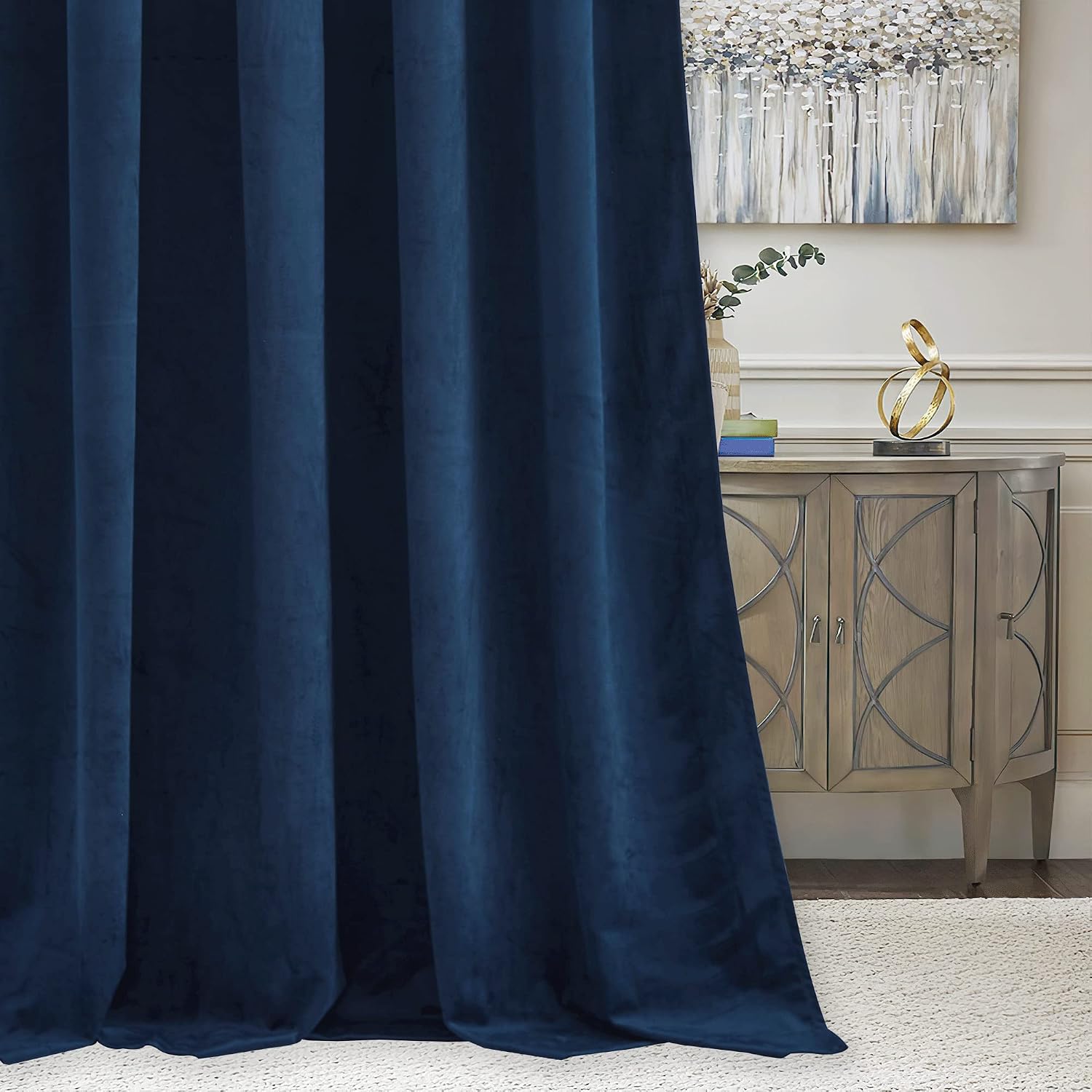 Rybhome RYB HOME Blue Velvet Curtains 84 inches - Blackout Curtains for Living Room, Thermal Insulated Noise Reducing Panels Soft Luxury Wi…