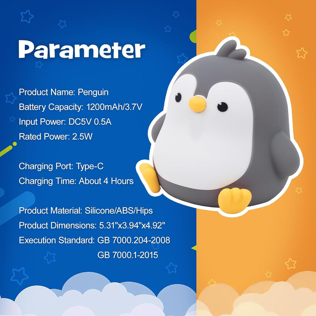 Squishy Penguin Night Light with RGB Mode Cute Chubby Penguin Light 3 Brightness Adjustable Nursery Breastfeeding Nightlight Rechargeable…