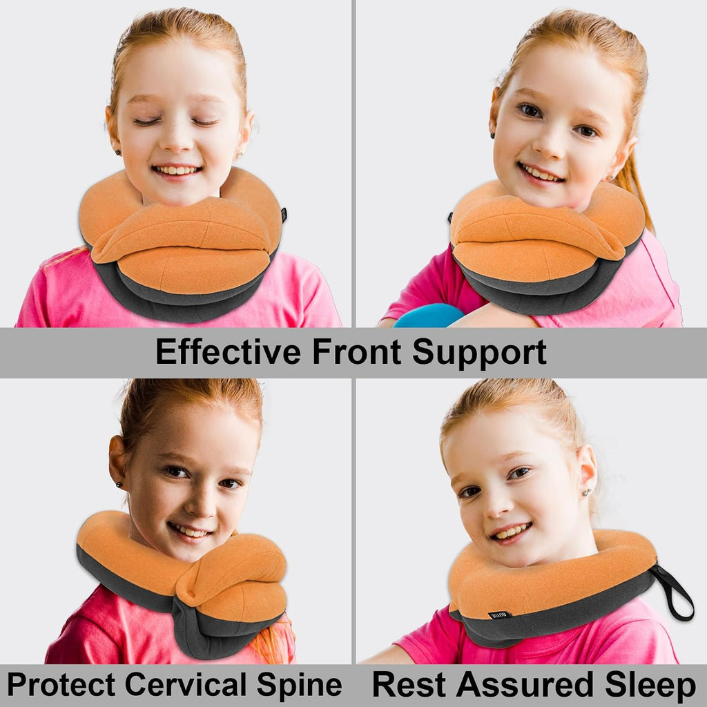 BUYUE Kids Travel Pillows for Airplane, Memory Foam 360° Head Support Sleeping Essentials for Long Flight, Skin-Friendly Soft Neck Pillow…