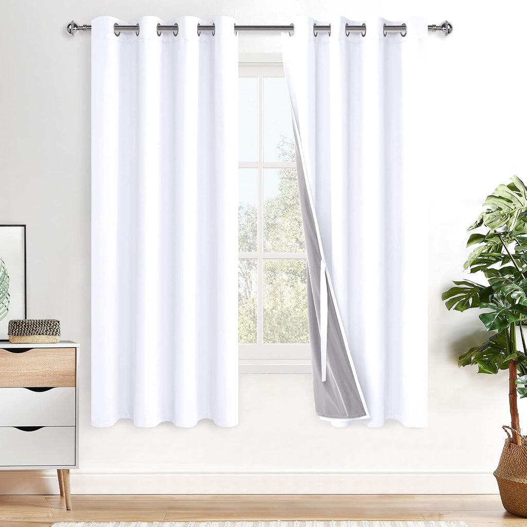 Xwzo 100% Blackout Curtains 63 Inches Length with Tiebacks- Full Shade Window Drapes Thermal Insulated Double Layer with Black Liner for Be…