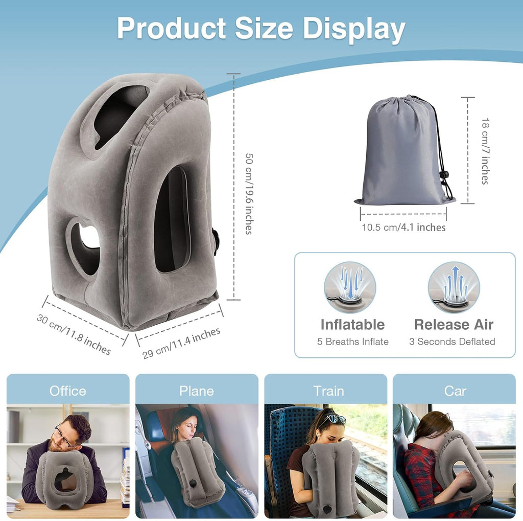 MoKo Inflatable Travel Pillow, Comfortable Neck Pillow with Storage Bag Support Shoulder and Neck to Avoid Pain for Airplane Train Office…