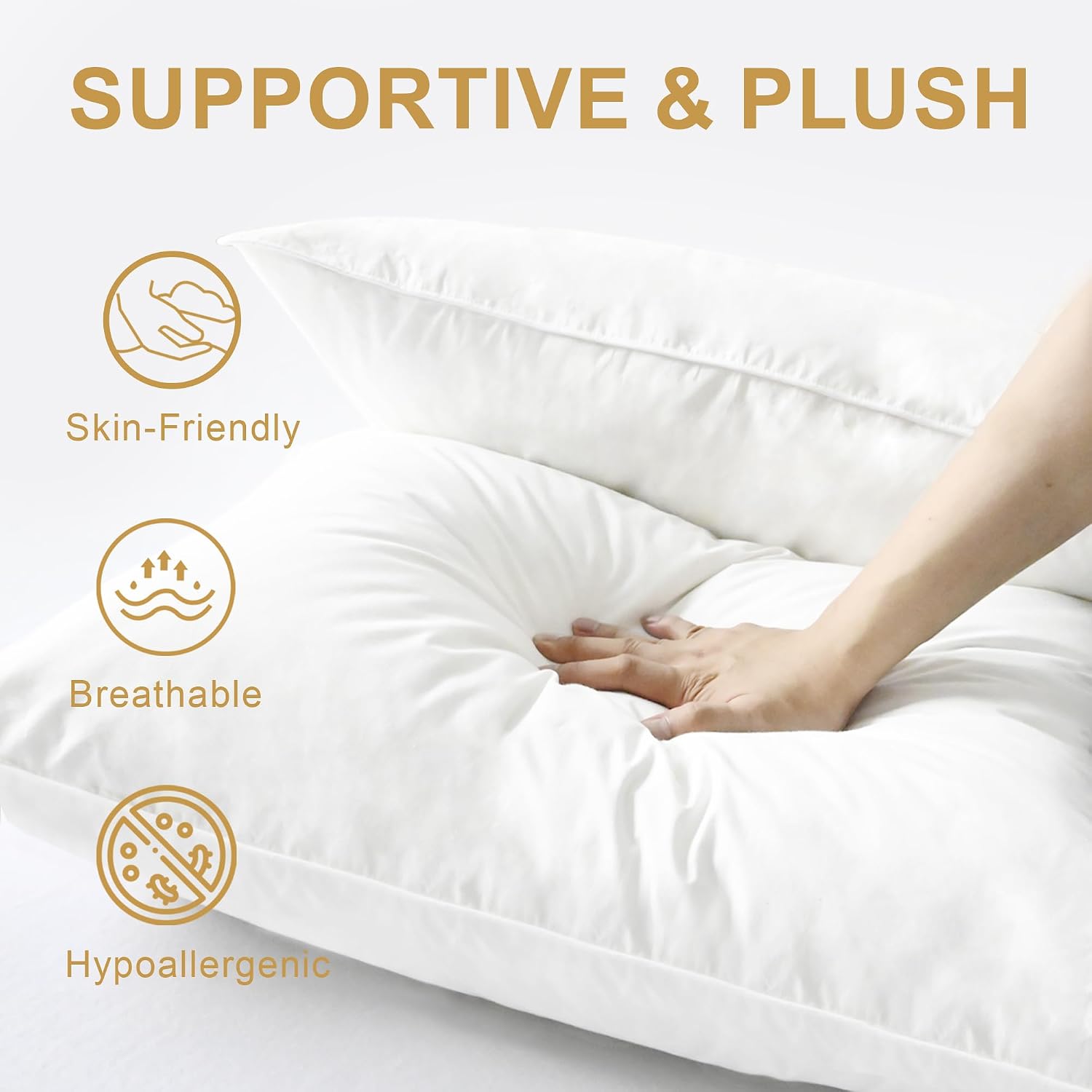 Down Pillows Queen Size Set of 2, 750 Fill Power Hotel Quality Bed Pillows for Sleeping, Medium Firm for Side Back Stomach Sleepers…