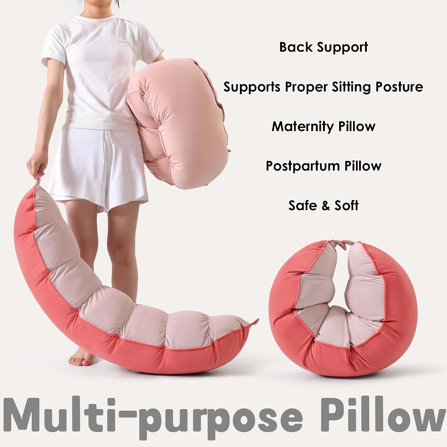 Peallow(Pat. Pend) – Long Round Body Pillow for Adults, Bolster Pillow for Sleeping, Soft and Supportive Pillow for Sleeping & Lumbar…