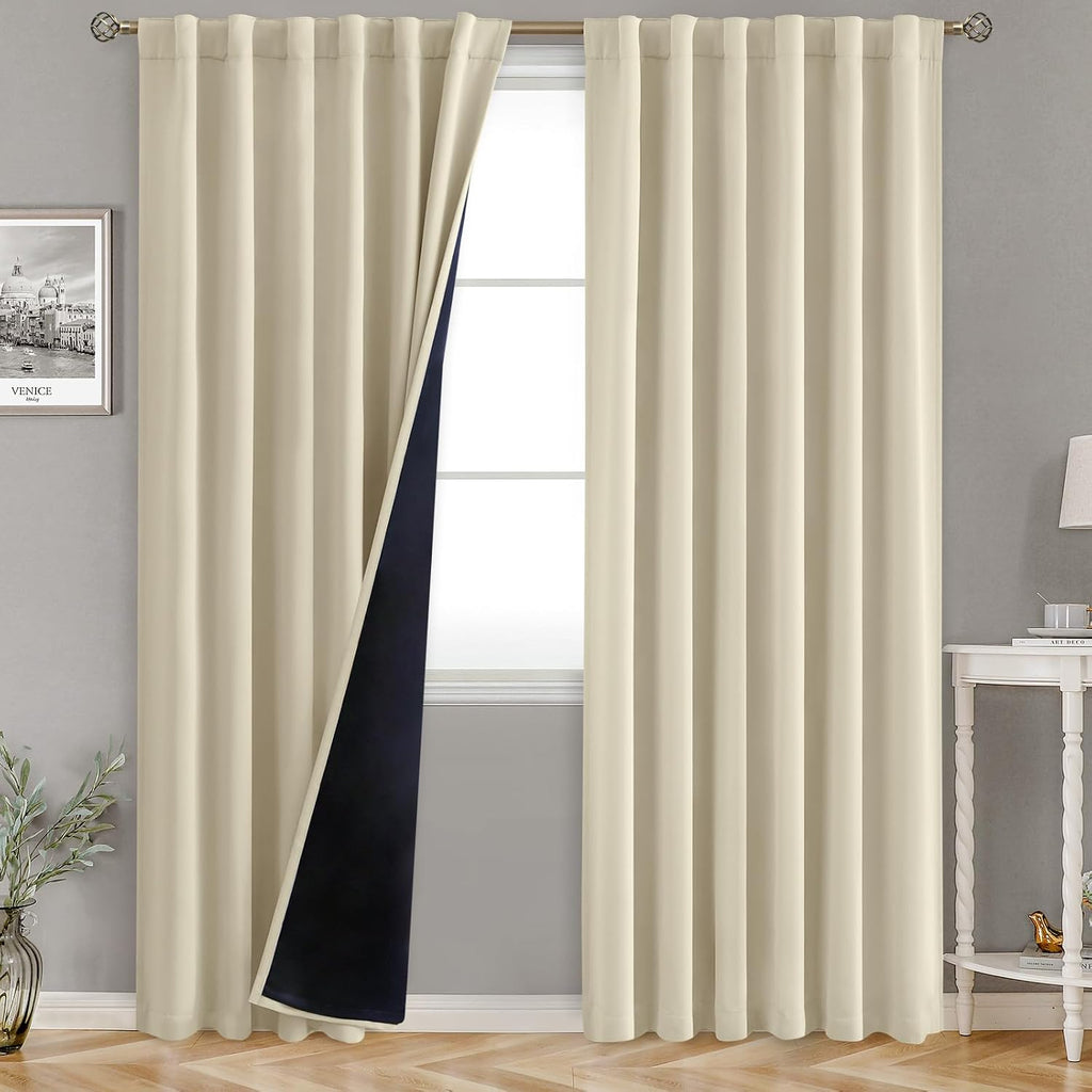 BGment Full Blackout Curtains with Thermal Insulation Liner Curtains 95 Inches Long, Rod Pocket and Back Tab Double Layer Room Darkening…