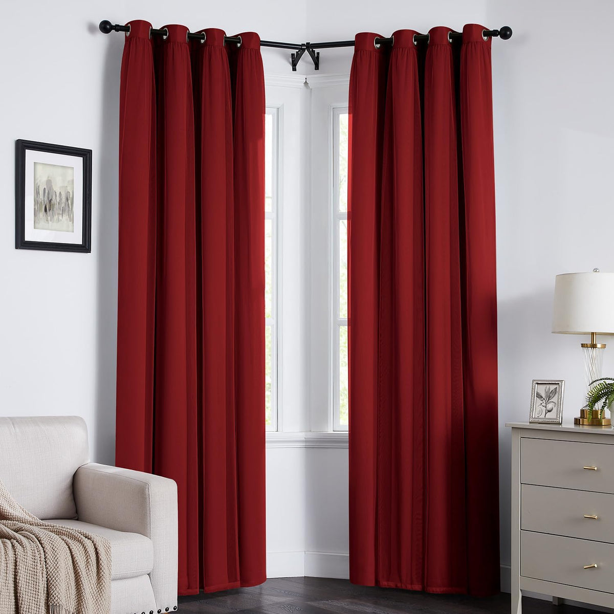 Swandream 100% Blackout Curtains for Bedroom, Double Layer Red Curtains, Black Out Curtain 96 inch Long with Sheer Overlay for Living Room,…