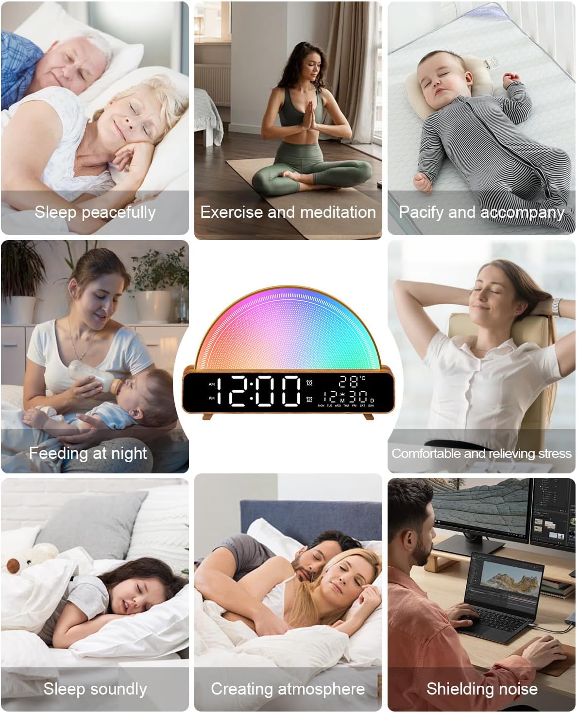 HAODINGMAI Sunrise Alarm Clock Wake Up Light with Sunrise Simulation White Noise Machine Touch Control Bedside Lamps Colors Atmosphere…