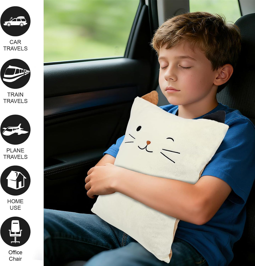 VigorSpring 3-in-1 Cat Travel Blanket and Pillow Set for Kids, Soft Snuggle Pillow with Hand Warmer, 40x60 Inch Cute Cat Blanket, Compact f…