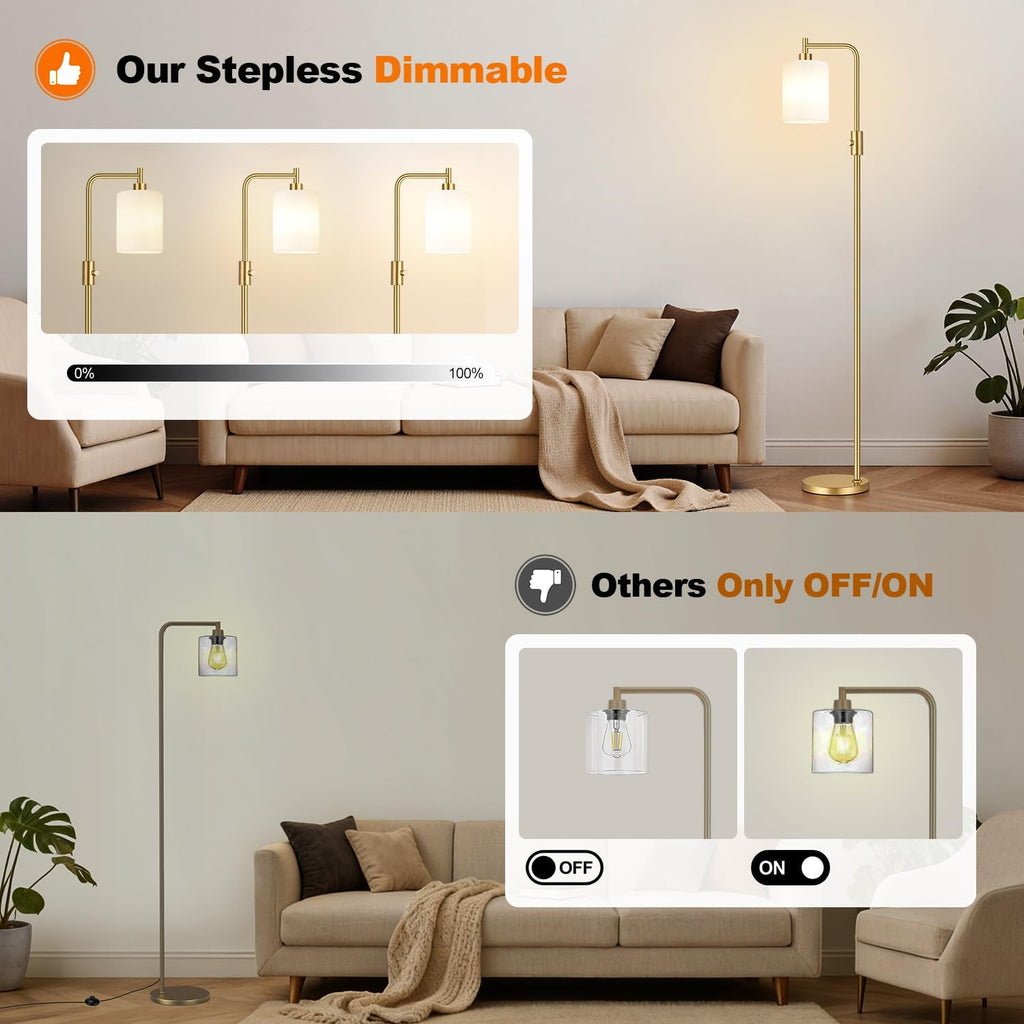 Upgraded】Dimmable Floor Lamps for Living Room with Frosted White Glass Shade, Modern Industrial Floor Lamp with 900LM Bulb Included…