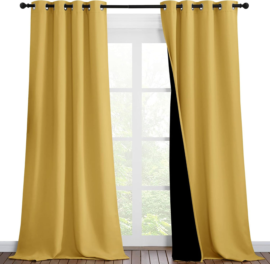 Nicetown Bright Yellow Full Shade Curtain Panels, Pair of Thermal Insulated & Energy Efficiency Blackout Drapes for Living Room Windows, Li…