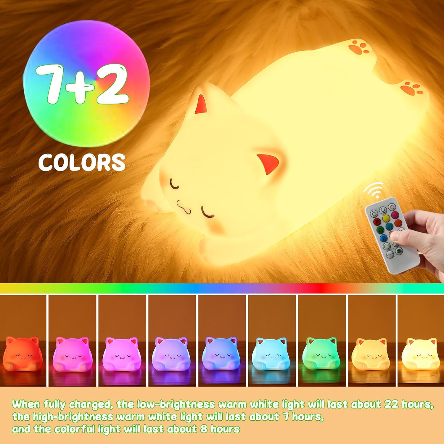 LOVERUIS Cute Night Light for Kids Cat Night-Light Baby Girl Squishy NightLight 1/3 Hour Timer Kitty Light Dimmable Nursery Lamp Colorful…