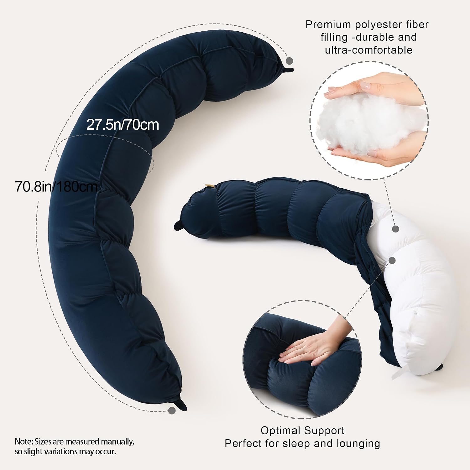 Peallow(Pat. Pend) – Long Round Body Pillow for Adults, Bolster Pillow for Sleeping, Soft and Supportive Pillow for Sleeping & Lumbar…