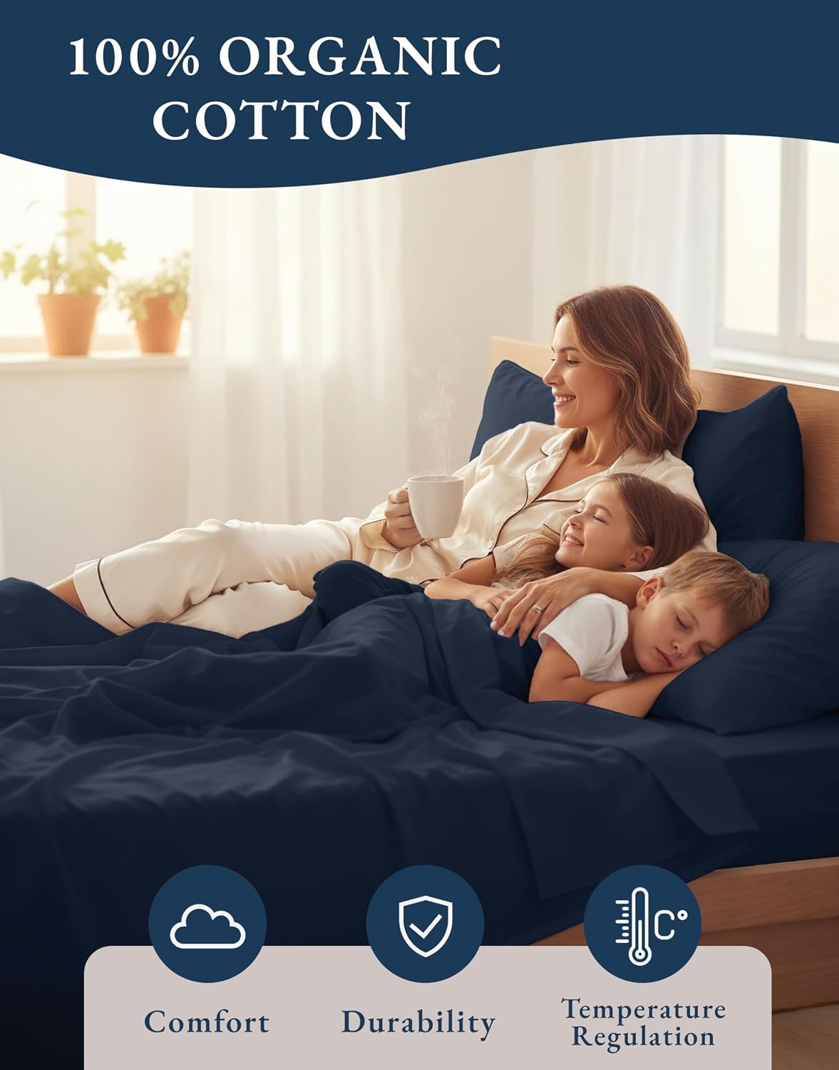 LaneLinen LANE LINEN 100% Organic Cotton California King Bed Sheets, 4-Piece Pure Percale Sheets Soft Breathable Cotton Bed Sheets, Deep Ca…