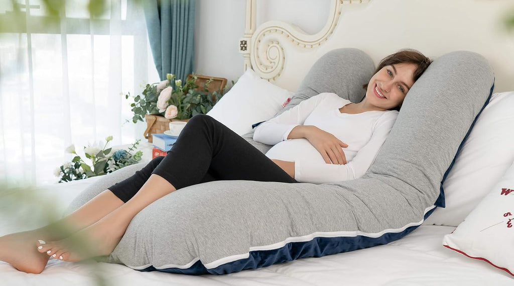Meiz Pregnancy Pillow, Cooling Pregnancy Pillows for Sleeping, Full Body Pregnancy Pillow with Reversible Cooling Jersey Cover & Velvet Cov…