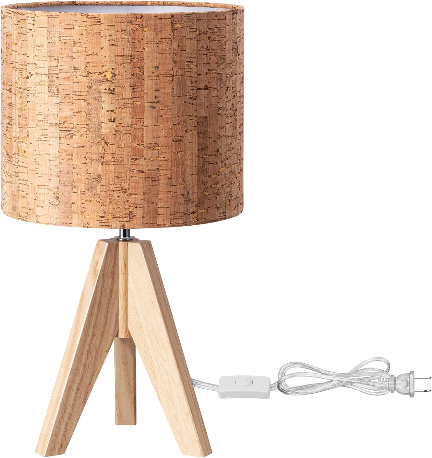 EDISHINE Small Table Lamp, Wooden Tripod Nightstand Lamp with Bark Linen Shade, Farmhouse Bedside Lamp for Nursery, Bedroom, Kids Room…