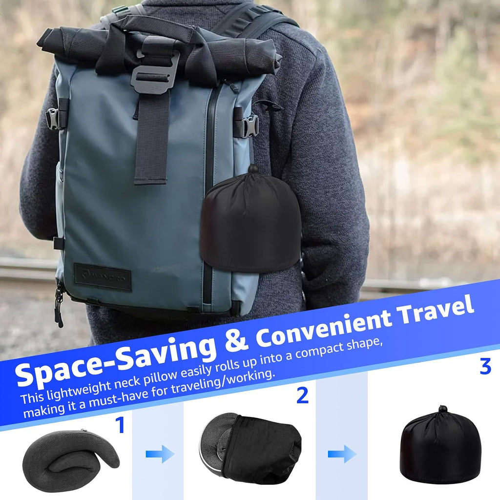 Travel Pillows for Airplanes Ergonomic Memory Foam Neck Pillow for Travel - 360° Head & Neck Support for Sleeping on Flights, Cars…