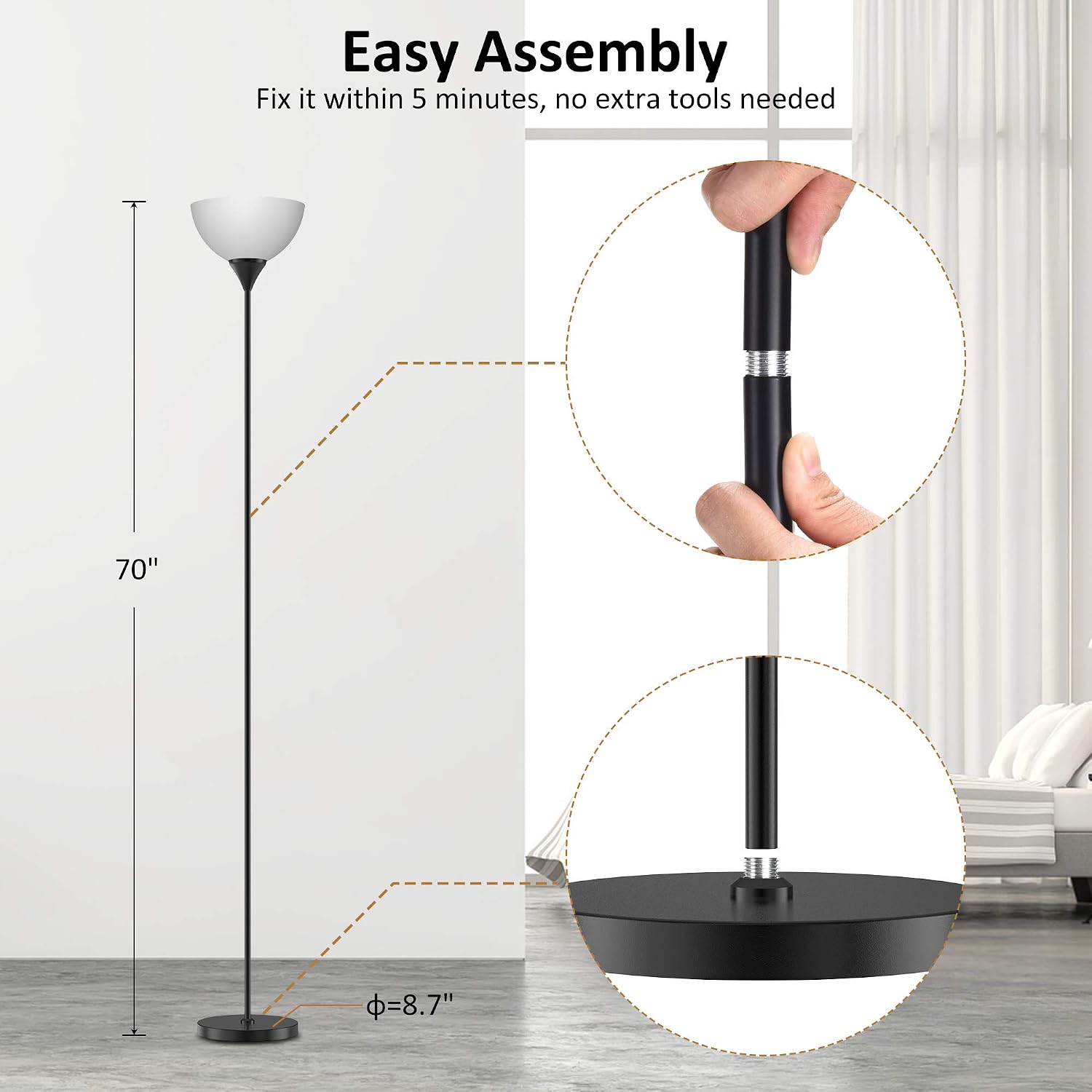 PESRAE Floor Lamp, Remote Control with Stpeless Color Temperatures and Brightness, Torchiere lamp for Bedroom, Living Room, Bulb Included…