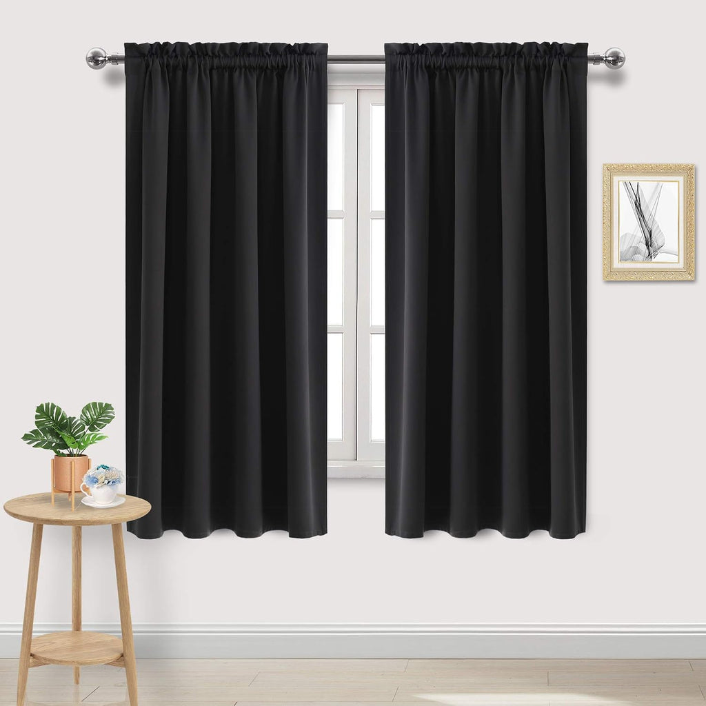 Dwcn Blackout Curtains Room Darkening Thermal Insulated Bedroom Curtains Window Curtain Panels, 52 x 63 inches Long, Set of 2 Black Rod Poc…