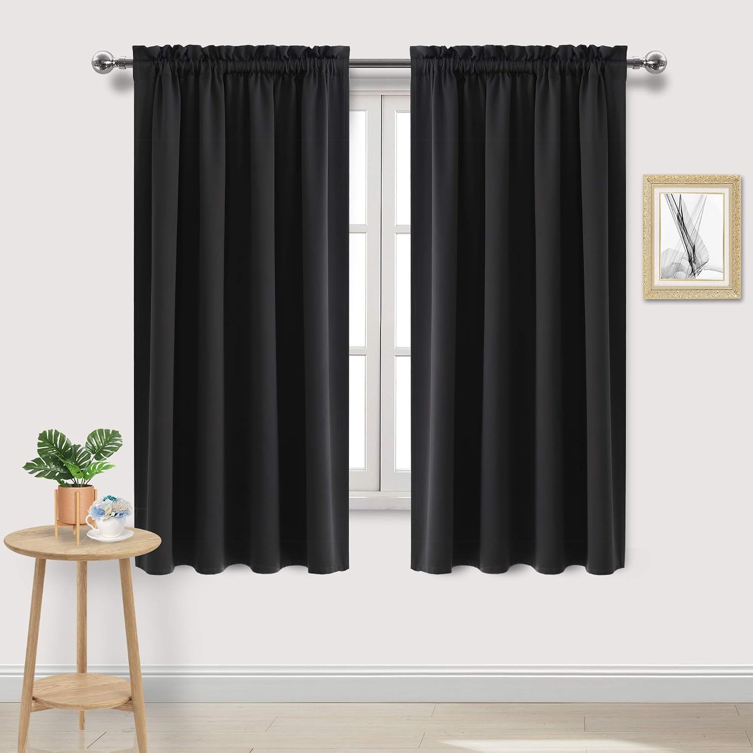 Dwcn Blackout Curtains Room Darkening Thermal Insulated Bedroom Curtains Window Curtain Panels, 52 x 63 inches Long, Set of 2 Black Rod Poc…