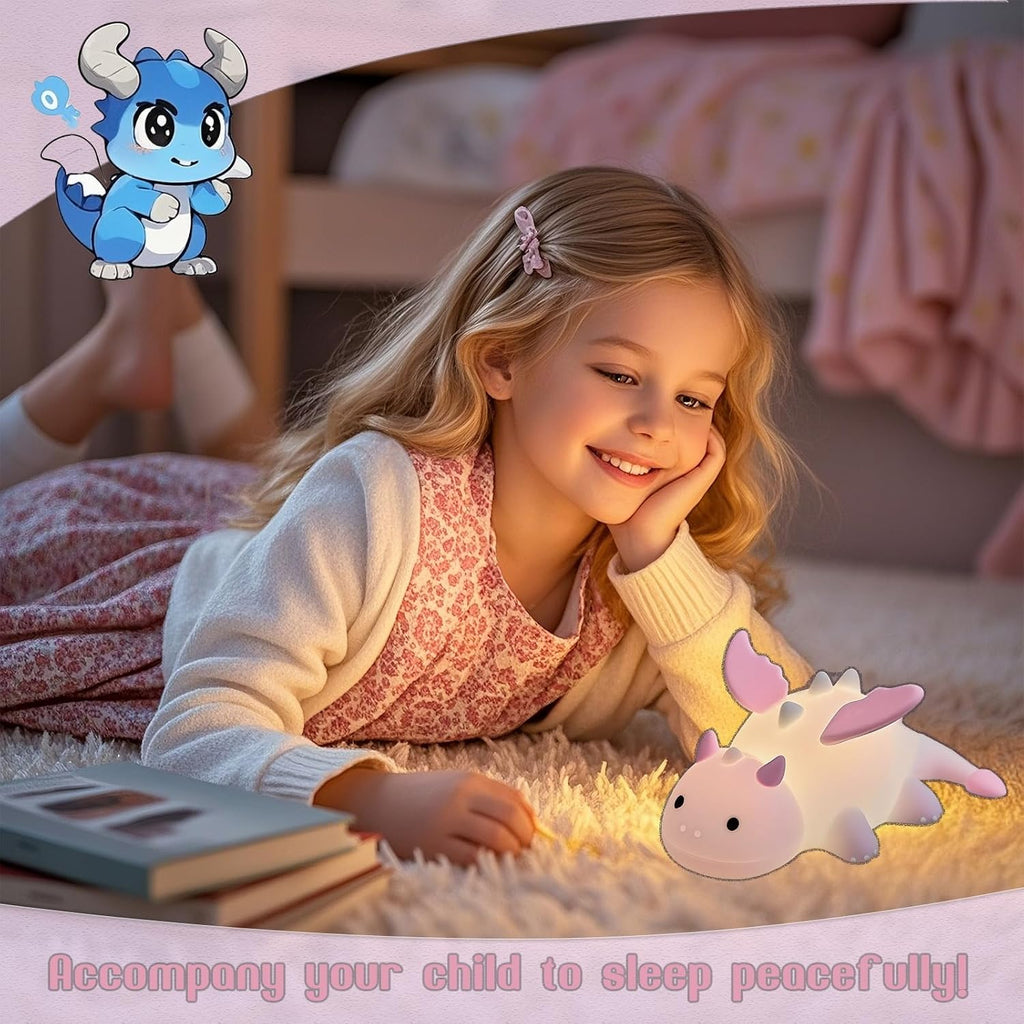 Dragon Night Light, Cute Pink Dragon Gifts, Soft Silicone Lamp with 3 Level Warm Light and RGB Changing, Breastfeeding Nursery Portable…