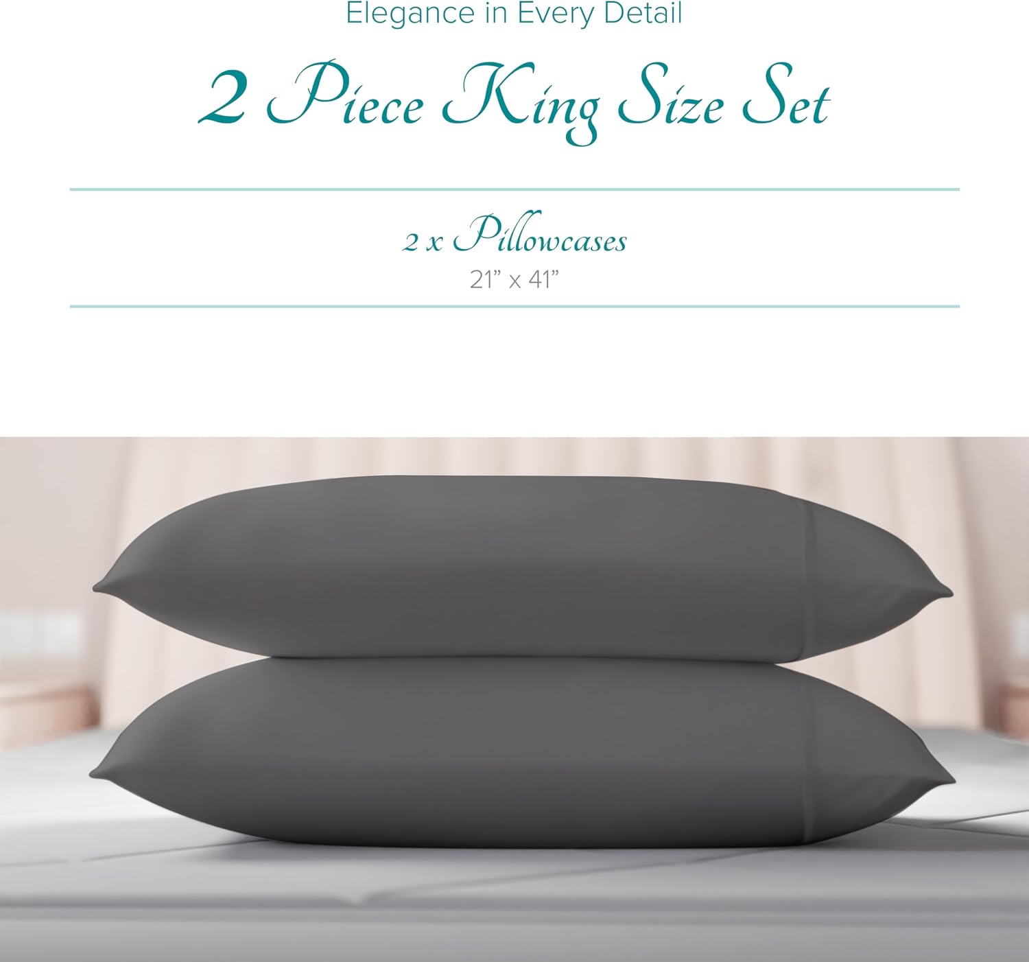 Carressa Linen Luxury Egyptian Cotton King Pillow Cases Set of 2-800 Series Tulips Collection Pillowcases for Sleeping (Dark Grey), Soft…