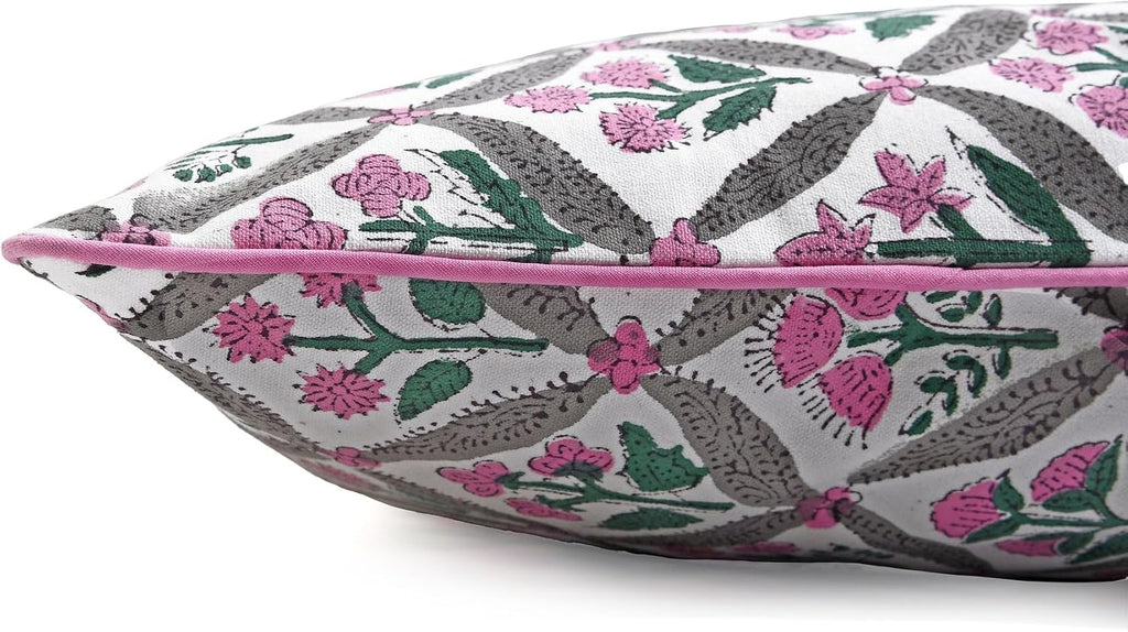 Ridhi Block Print Pink and White Pillow Cover 20" x 20" (Pack of 2) Decorative Couch Pillows for Living Room, Chic Boho Cute Outdoor Pillow…