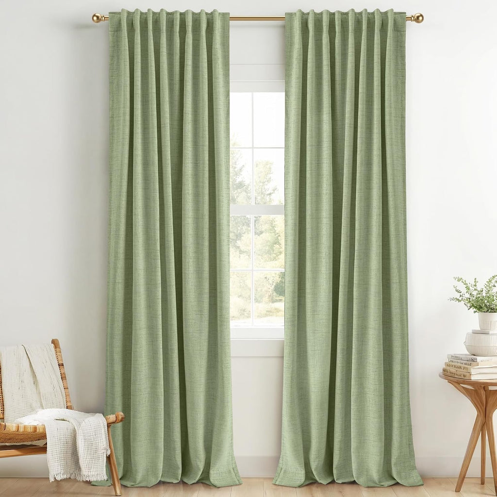 Inovaday 100% Blackout Curtains 84 Inches Length 2 Panels Set, Back Tab/Rod Pocket Linen Black Out Curtains for Bedroom, Thermal Insulated…