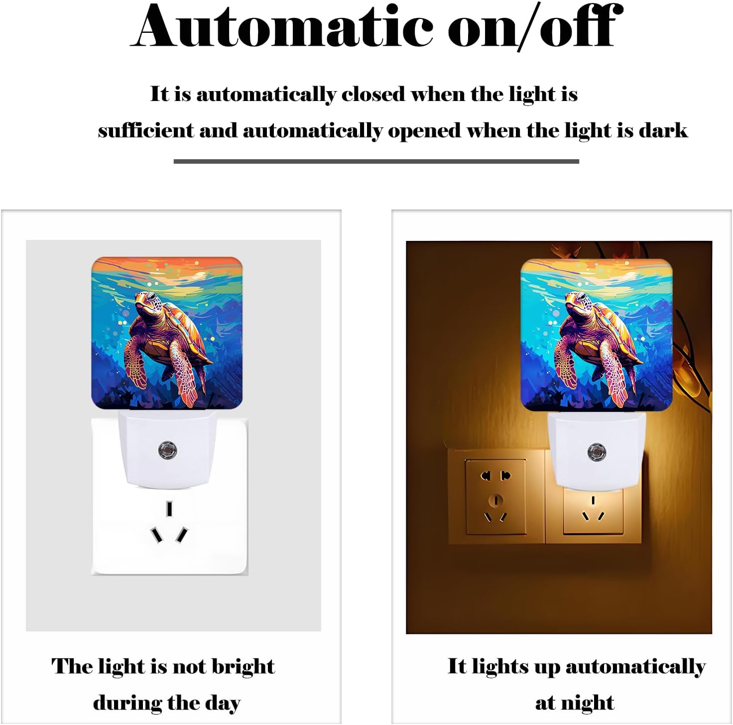 Watercolor Wild Turtle Night Light, Plug-in Nightlights Auto Sensor Night Lamp Dusk to Dawn Lamp Home Decor for Nursery Children Girls Boys